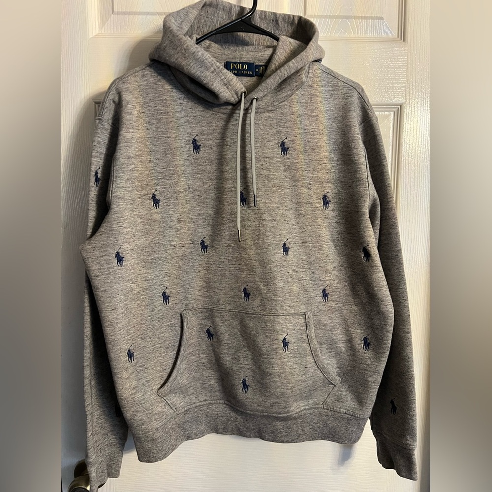 SOLD Polo Ralph Lauren All-Over Pony Logo Design Embroidered Gray Hoodie Sweat